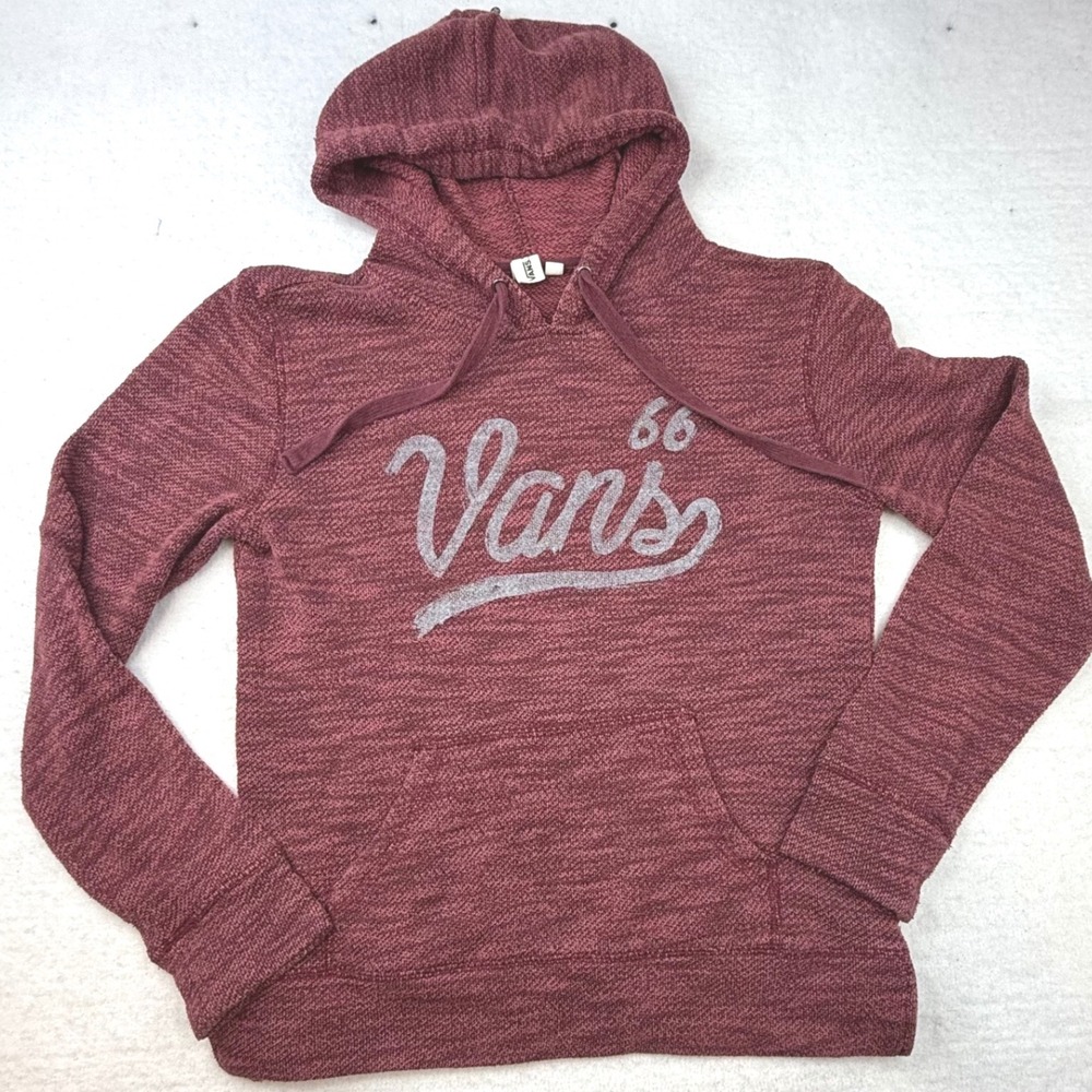 Vans 66 Logo Hoodie Sweatshirt Burgundy‎ Marled Knit Pullover Hoody Size S
